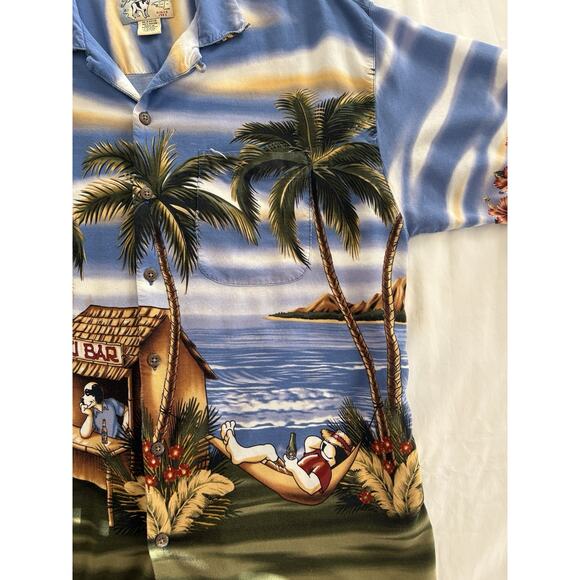 Vintage Big Dogs Shirt Men Large Hawaiian Hula Girl Tiki Camp Dive Bar Button Up - Picture 9 of 16